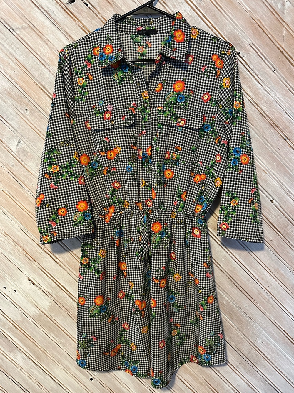 BeBop Black & White Gingham Midi Dress Orange & Blue Floral Mushroom Print